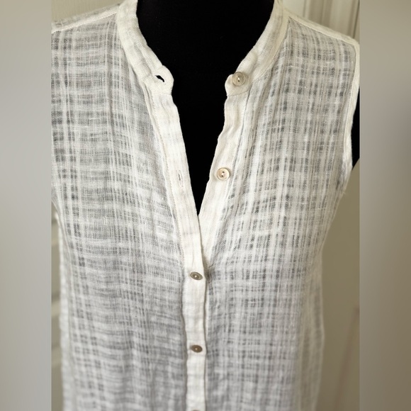 Eileen Fisher | White 100% Linen Sheer Button Down Sleeveless Dress - Size XS - Picture 2 of 5